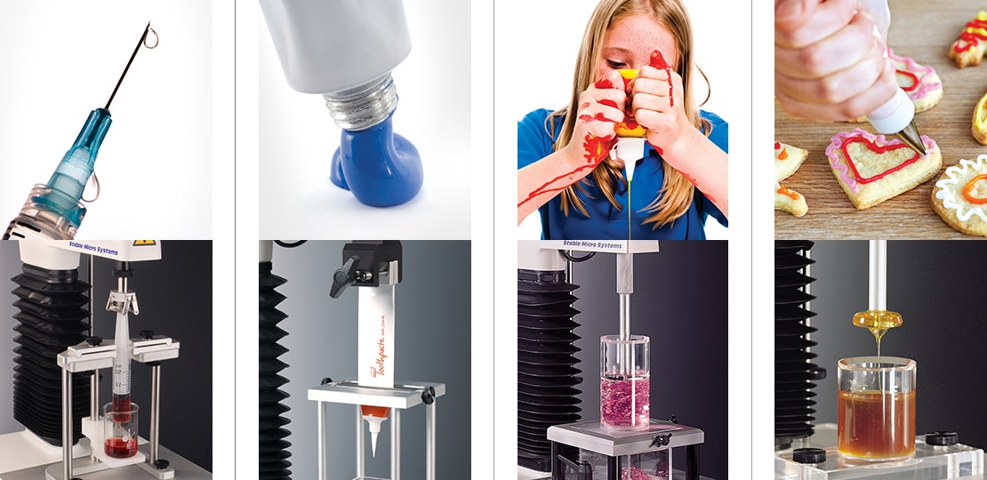 Examples of extrusion tests using various attachments and probes